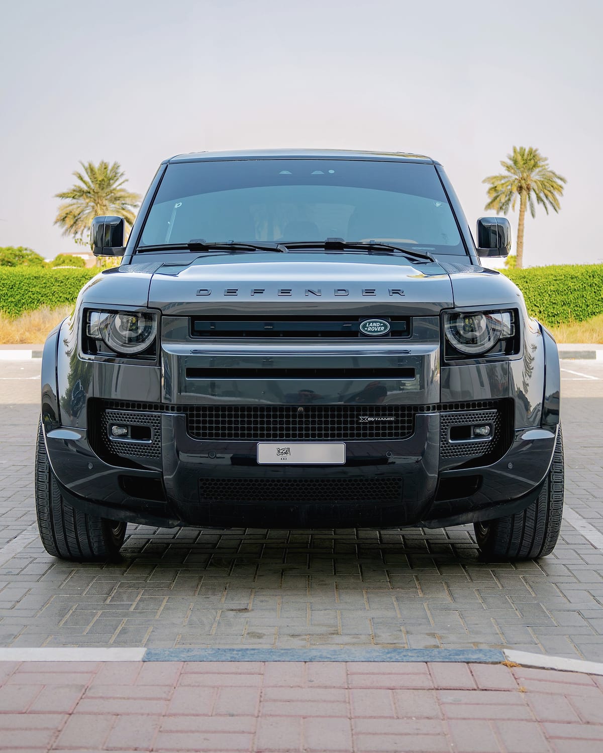 The Defender 110 head-on.