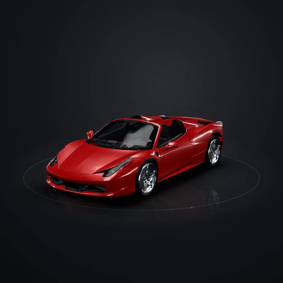 2014 Ferrari 458 Spider on the turntable in the dark studio, rendered for this demo